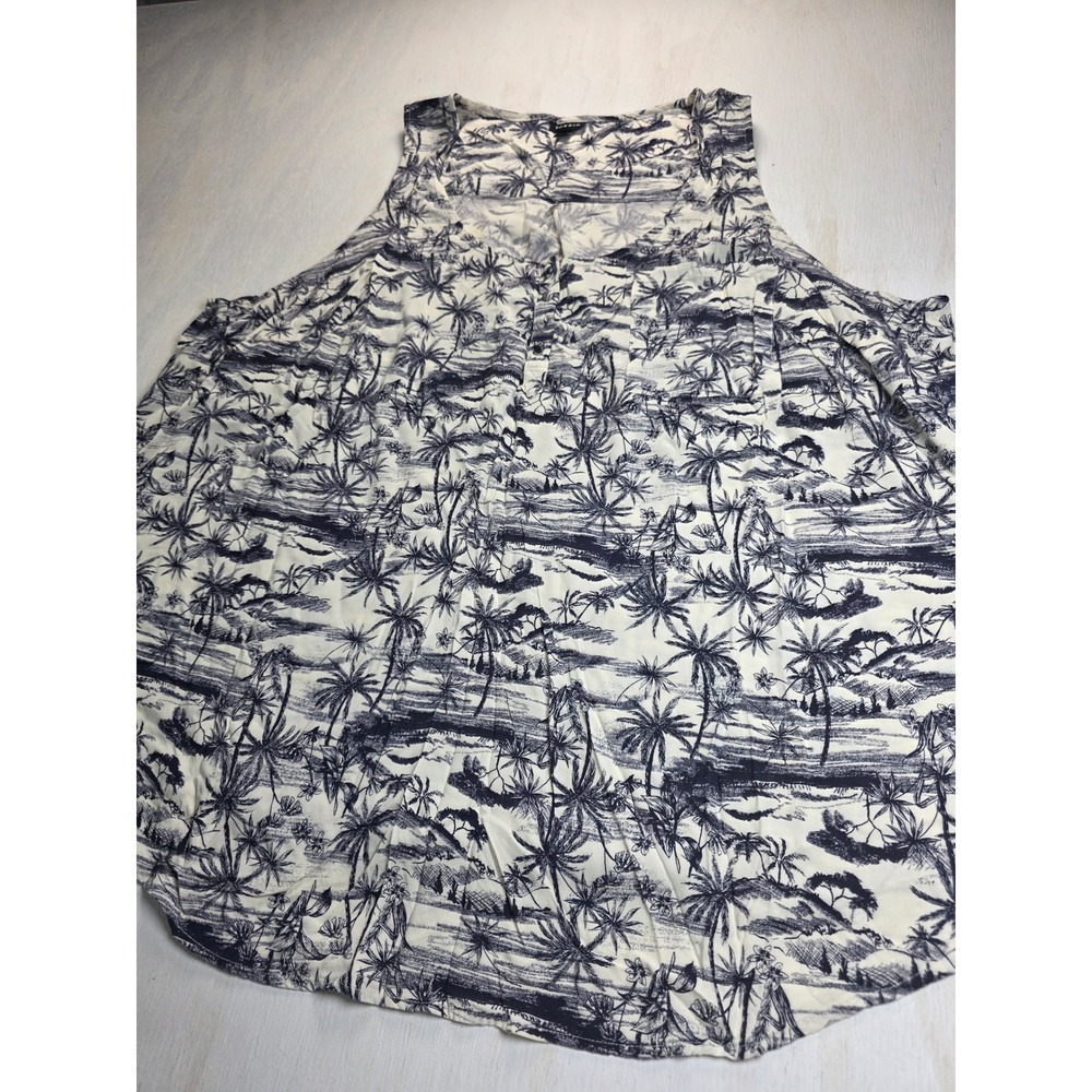 Torrid 5 Womens Tropical Palm Tree Print Tank Top Black White Rayon Boho Blouse